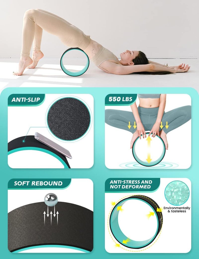 LEKÄRO Yoga Wheel Set 9 in 1, Yoga Starter Kit for Beginner, Back Roller for Pain Relief & Deep Tissue Massage, Stretching, Improving Backbends, Size 13'' - Image 2